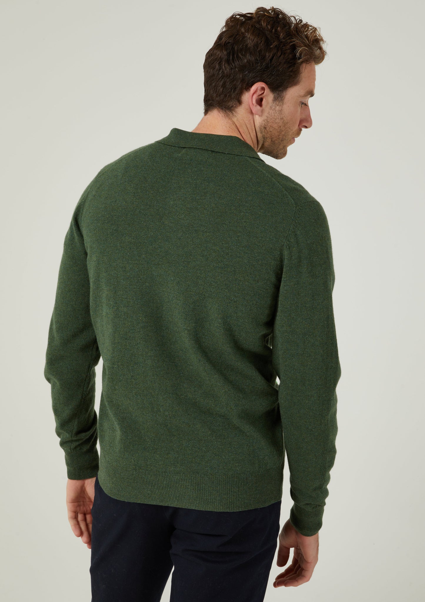 Tresswell Geelong Wool Long Sleeve Polo Shirt in Rosemary