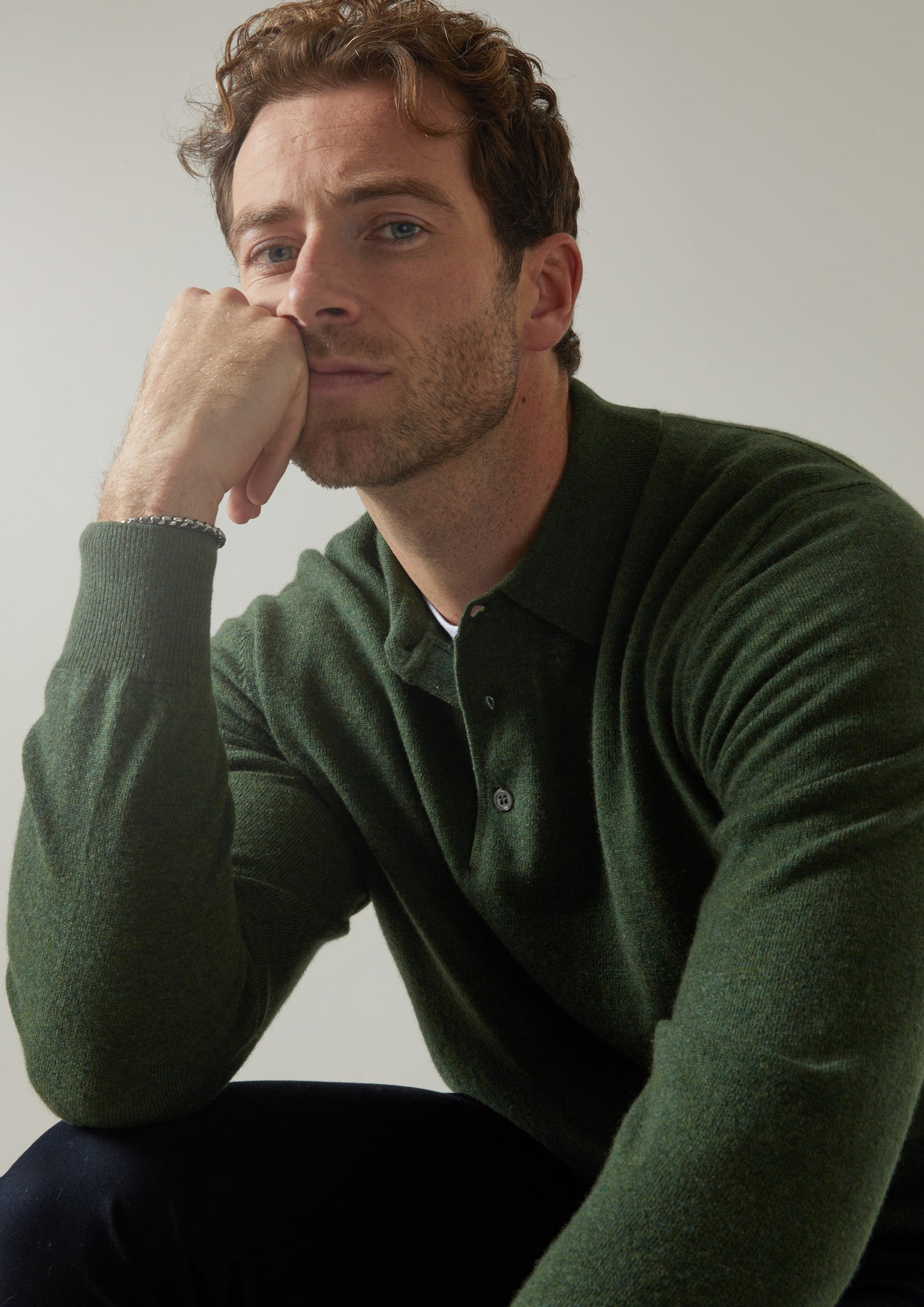 Tresswell Geelong Wool Long Sleeve Polo Shirt in Rosemary