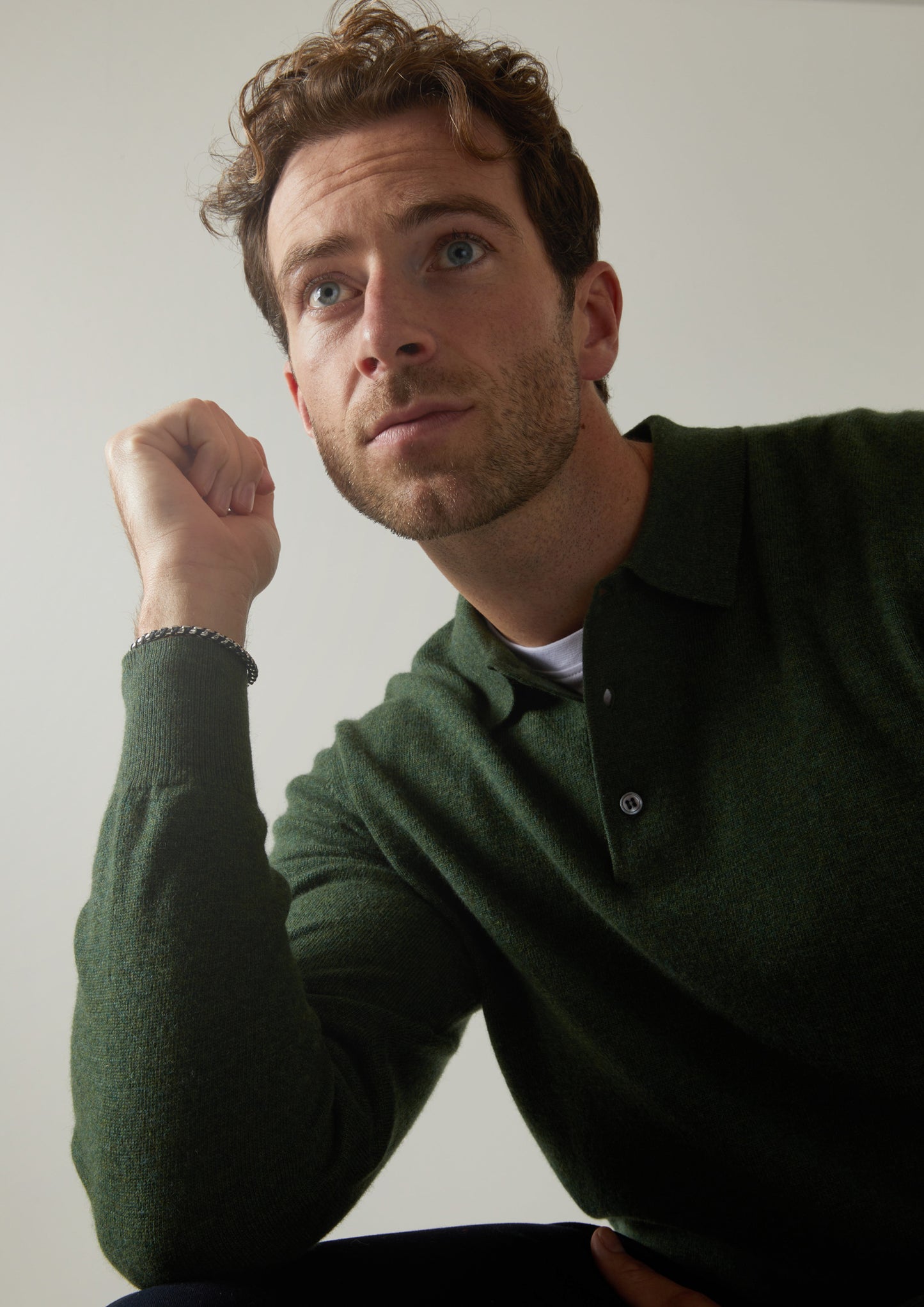 Tresswell Geelong Wool Long Sleeve Polo Shirt in Rosemary