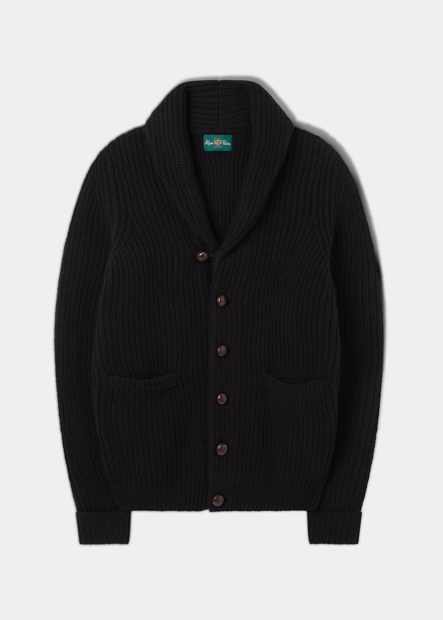 Usworth Men's Shawl Collar Lambswool Jumper In Black