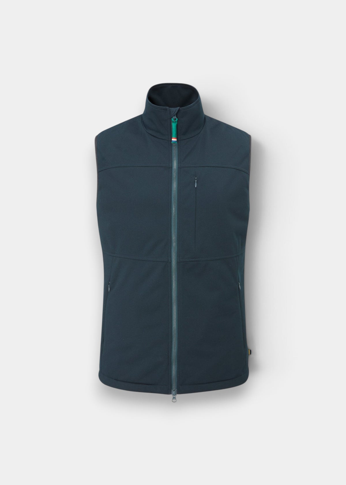 Alan Paine Mossley men's navy wind stopper gilet with zip pockets and a high collar in a regular fit.