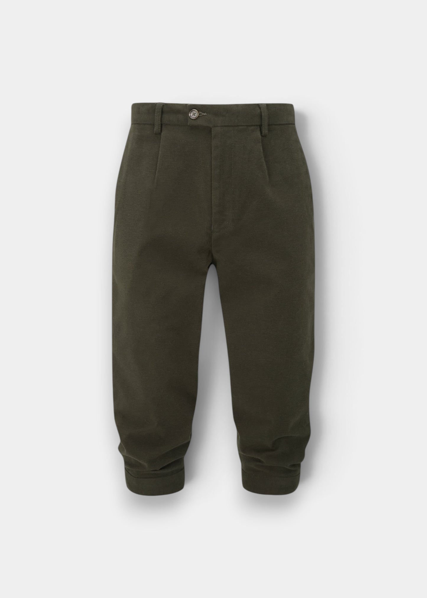 Alan Paine Southoak olive moleskin breeks for men in a regular fit with a button fastening and zipped fly.