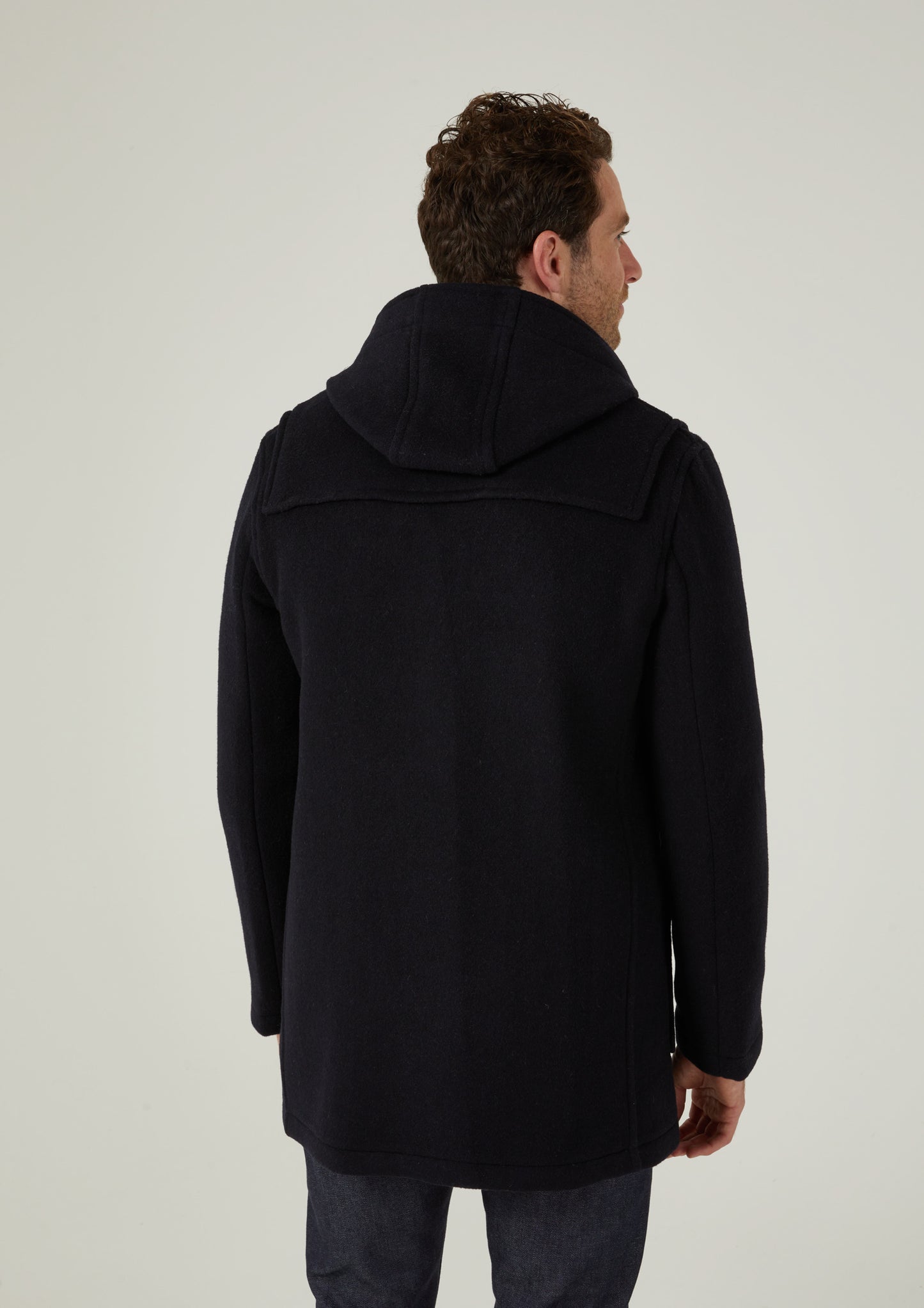 Alcombey Check Back Duffle Coat In Navy.