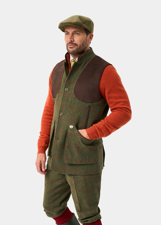 Combrook Men's Tweed Water Repellent Shooting Gilet in Reed - Shooting Fit