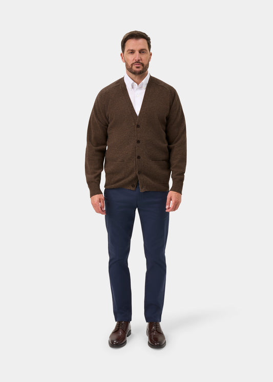 Cornwall Lambswool Cardigan in Tobacco - Classic Fit