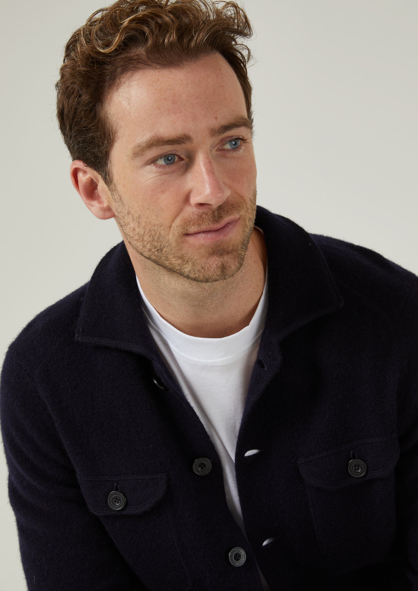 Ferndale Men's Knitted Lambswool Shirt In Navy