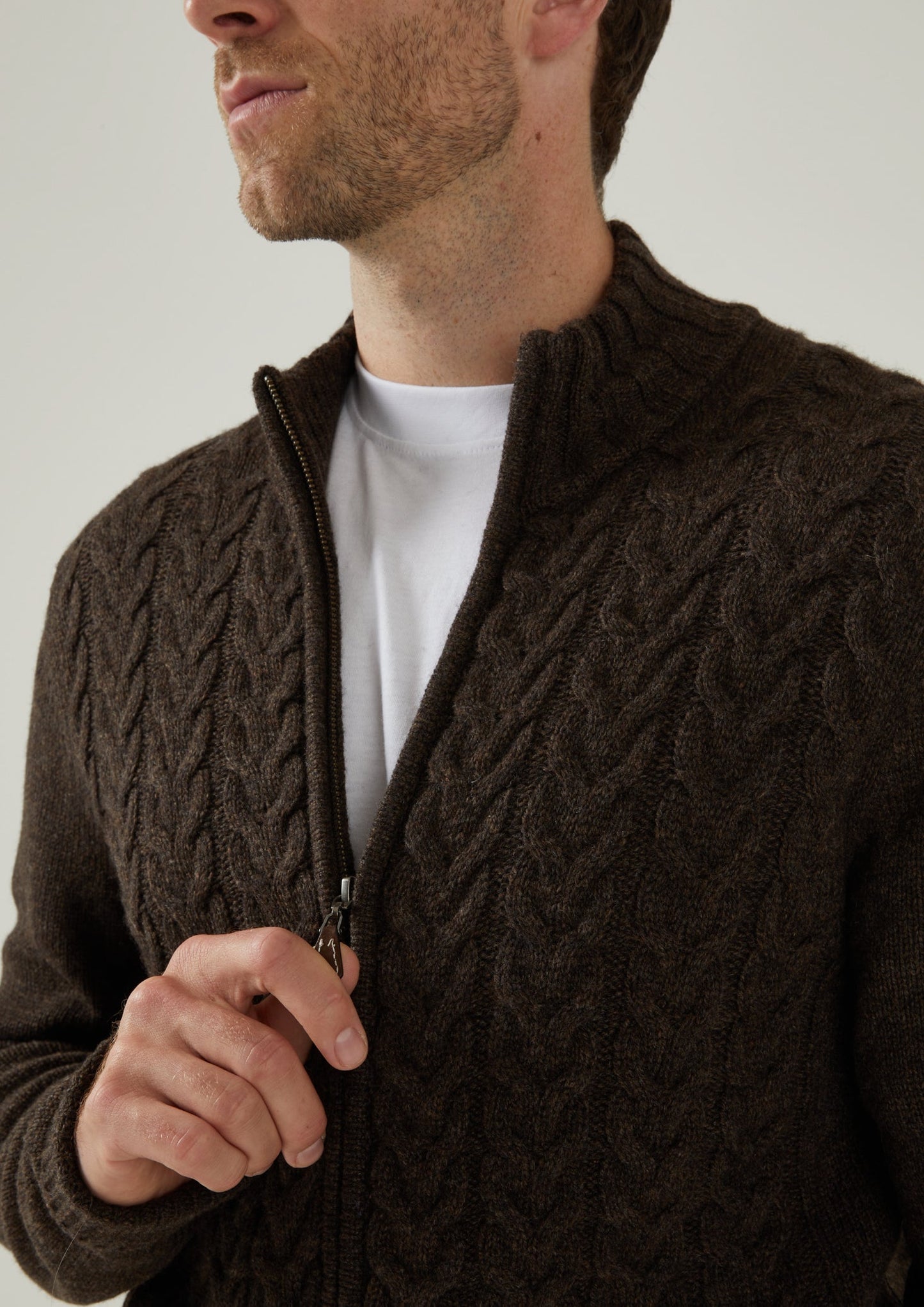 Hawsker Zip Front Mock Neck Jumper In Cocoa