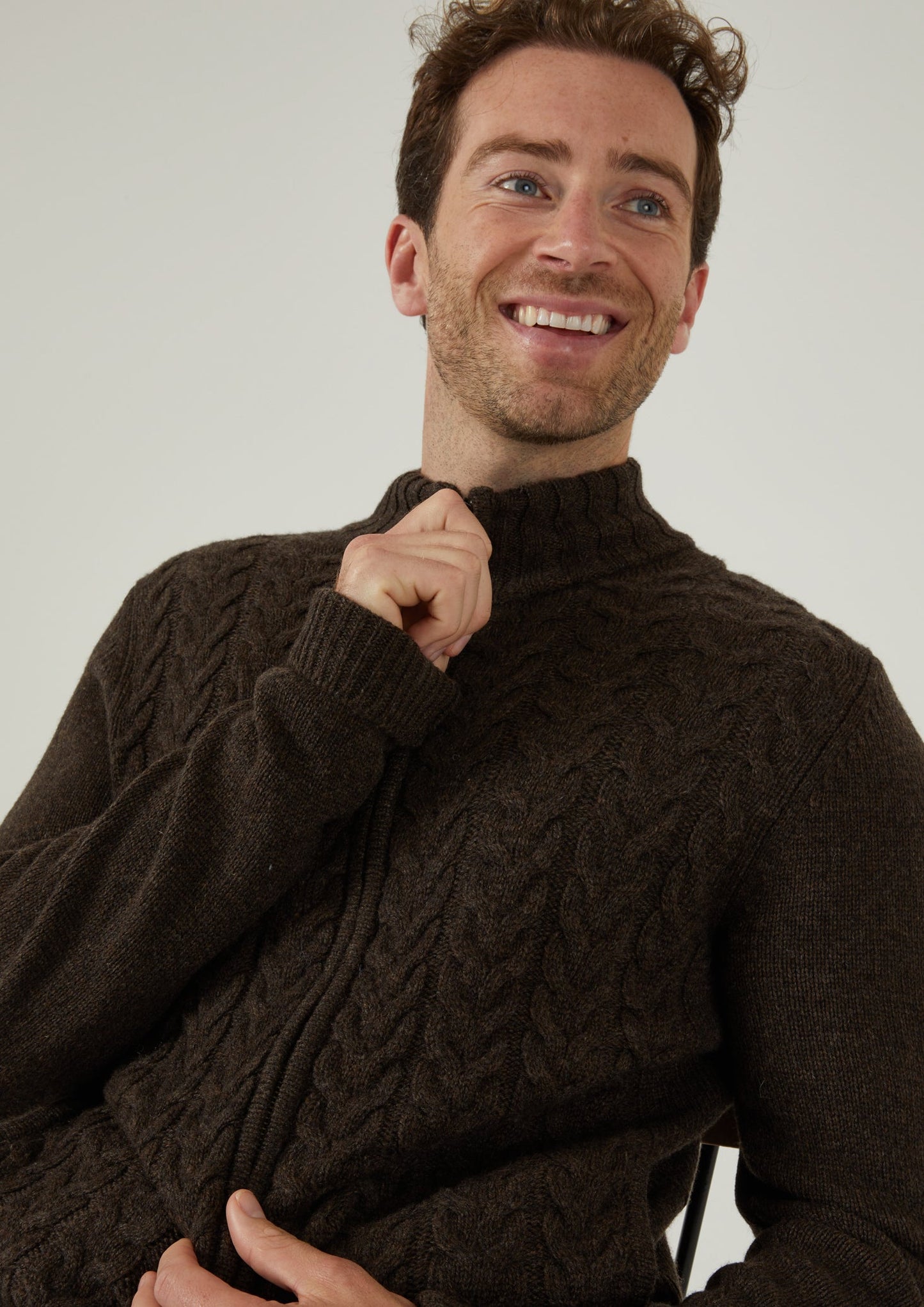 Hawsker Zip Front Mock Neck Jumper In Cocoa 