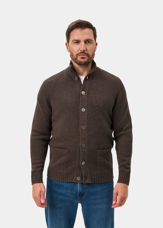 Landford Lambswool Buttoned Mock Neck Jumper In Mocha - Regular Fit