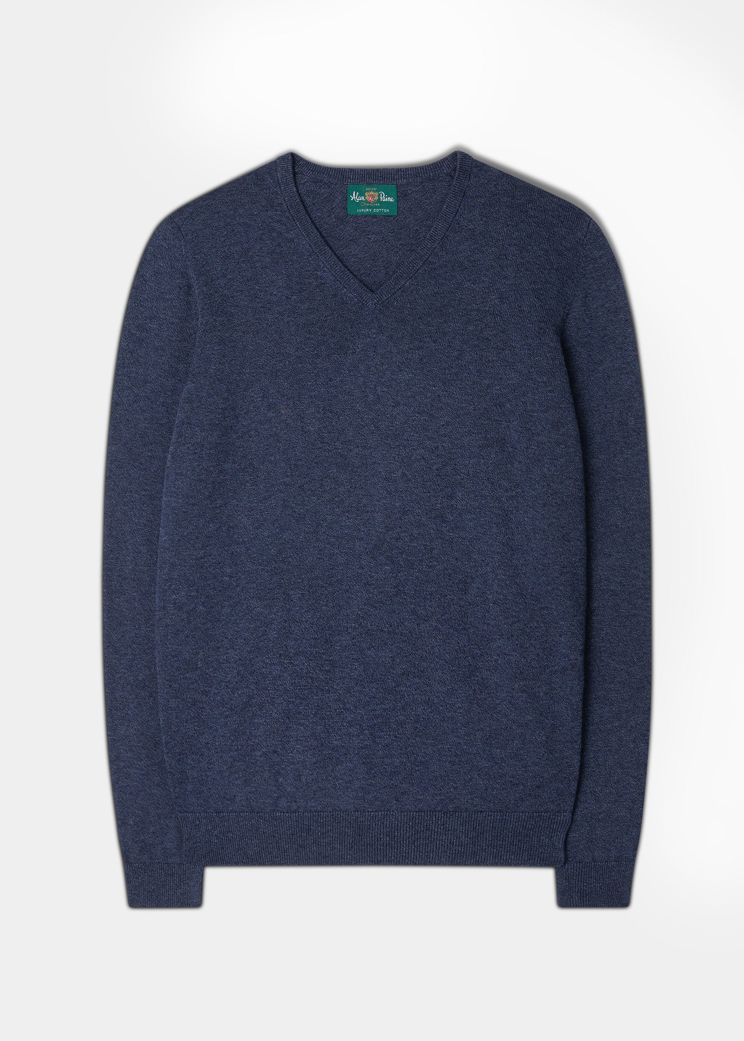 Men's Cotton Cashmere V-Neck Jumper In Midnight