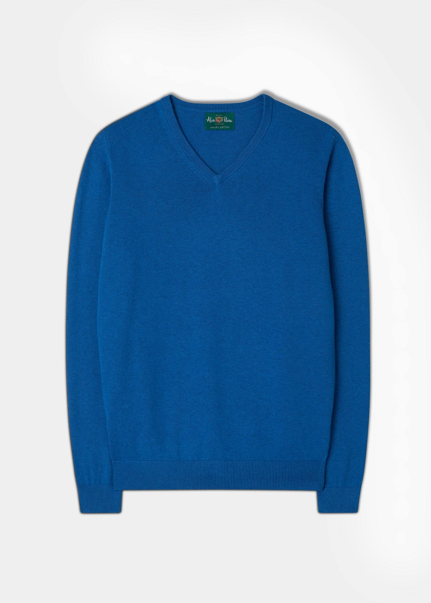 Men's Cotton Cashmere Vee Neck Jumper In Regatta Alan Paine