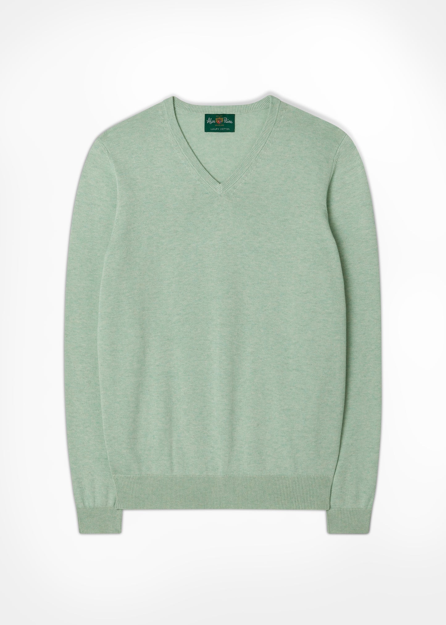 Men's Cotton Cashmere V-Neck Jumper In Sage