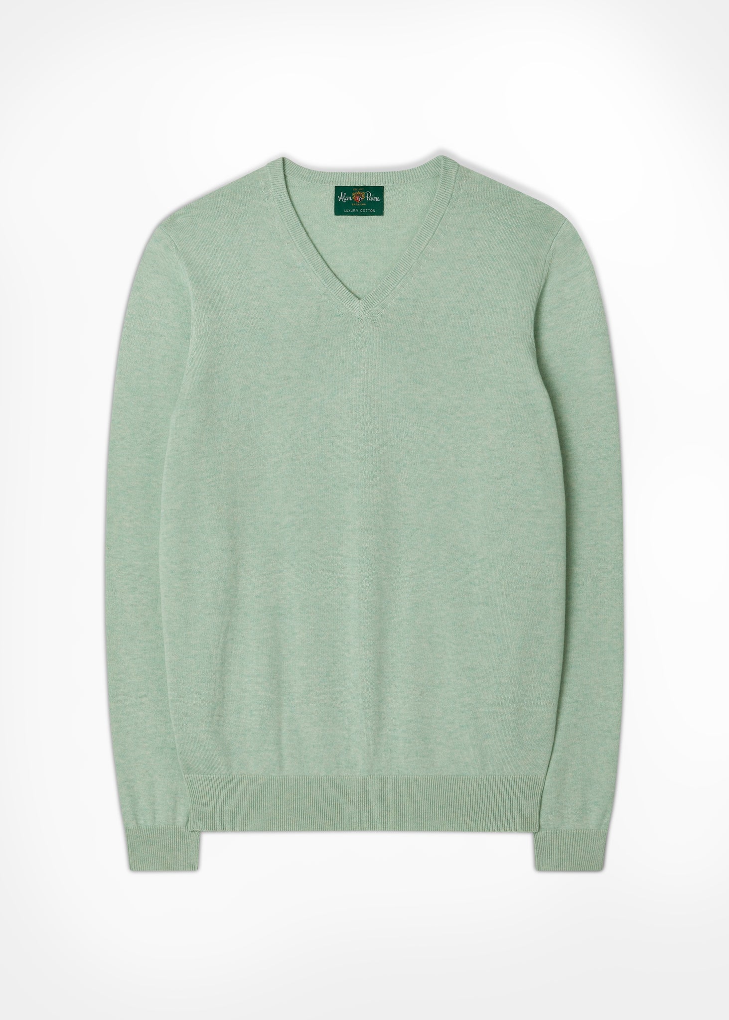 Men's Cotton Cashmere V-Neck Jumper In Sage