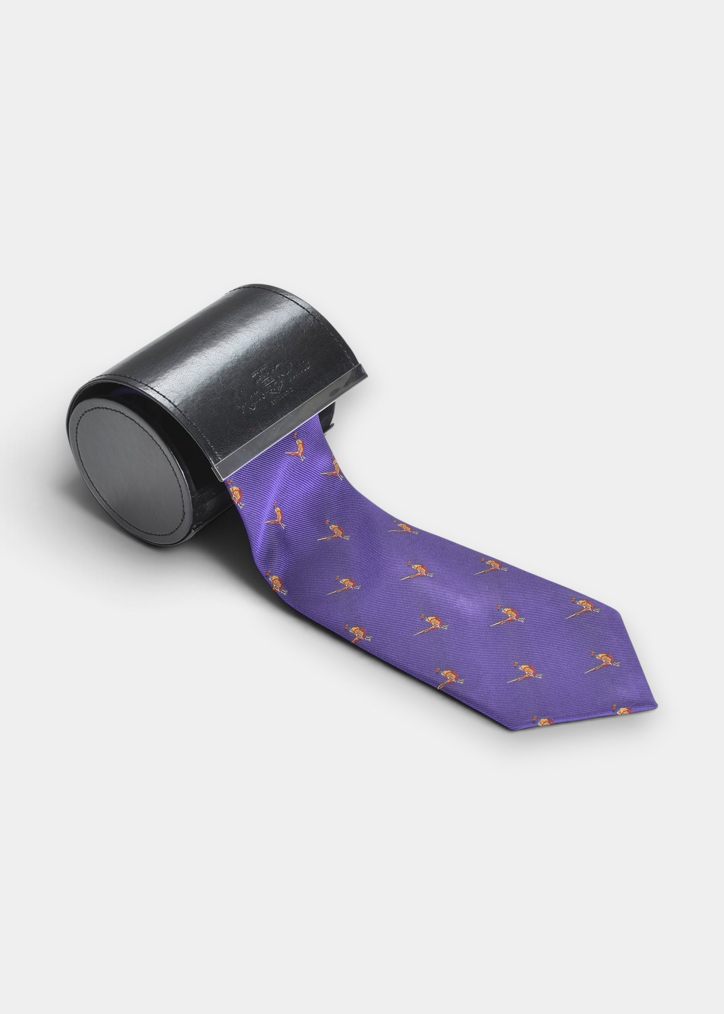 Ripon Silk Country Tie In Purple - Standing Pheasant Design