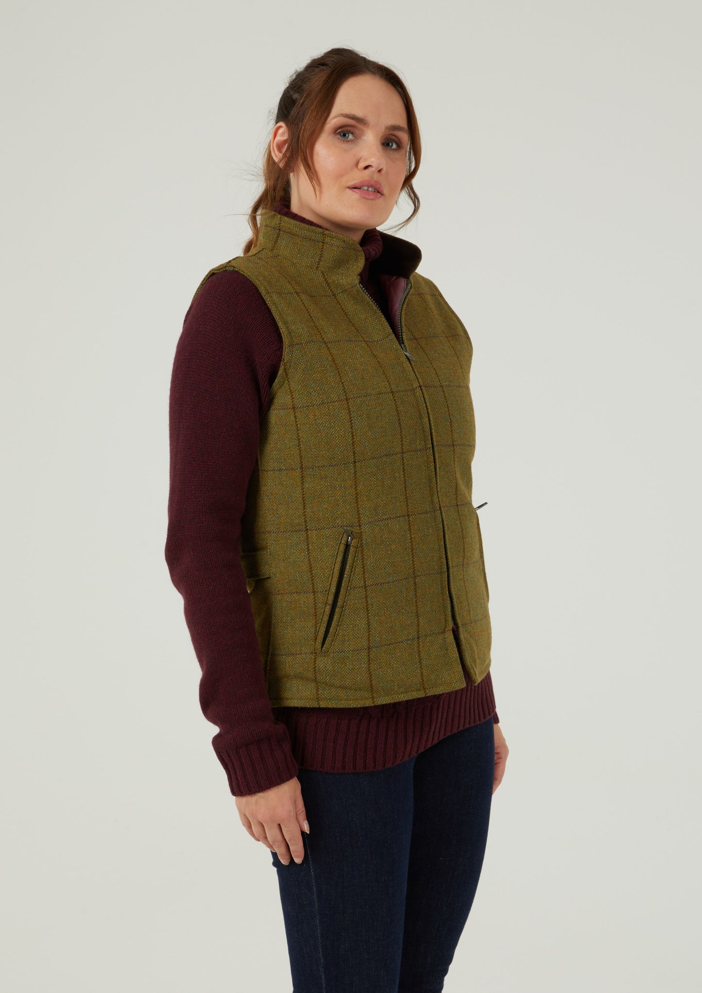 Rutland Ladies Tweed Gilet In Lichen