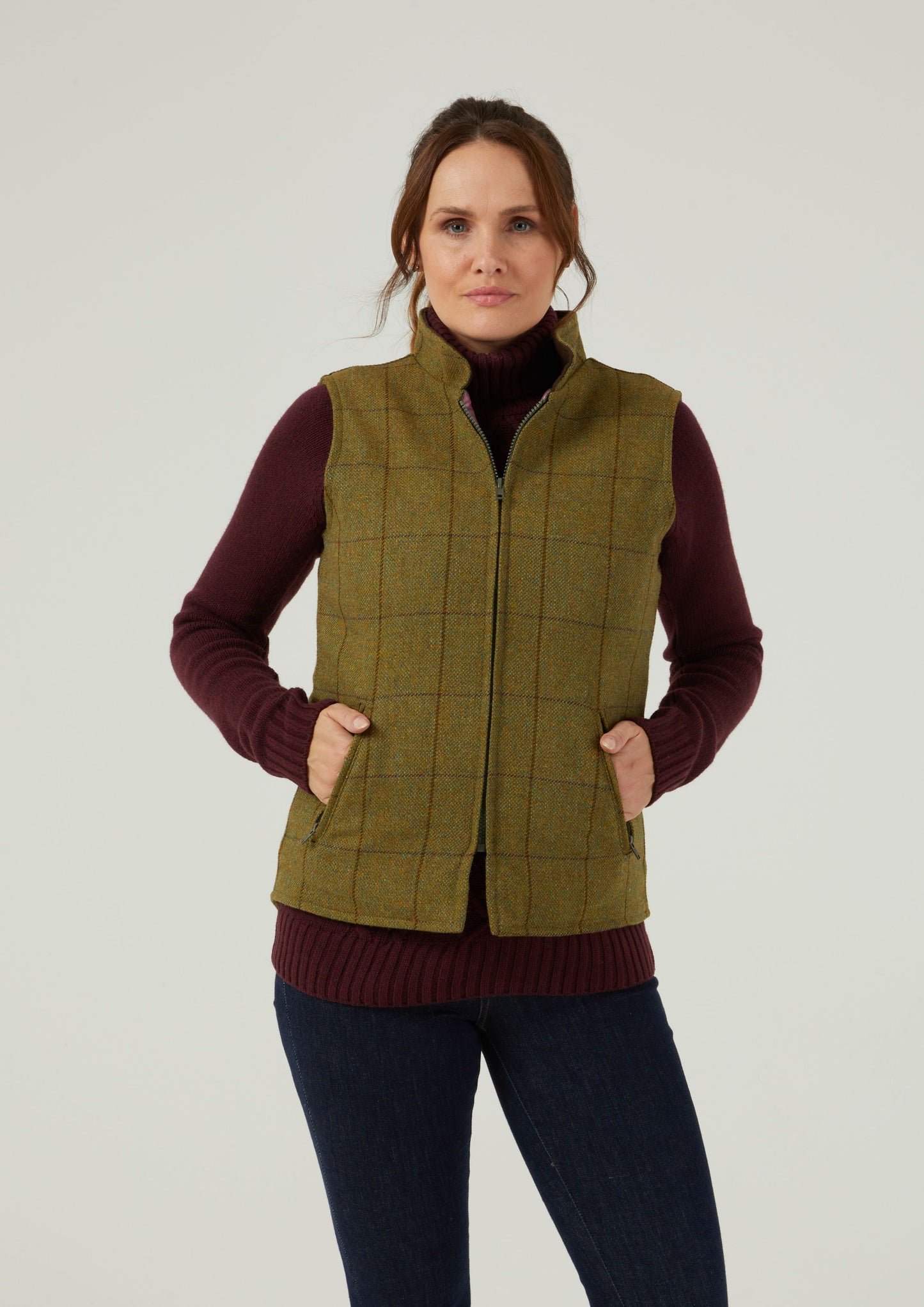 Rutland Ladies Tweed Gilet In Lichen