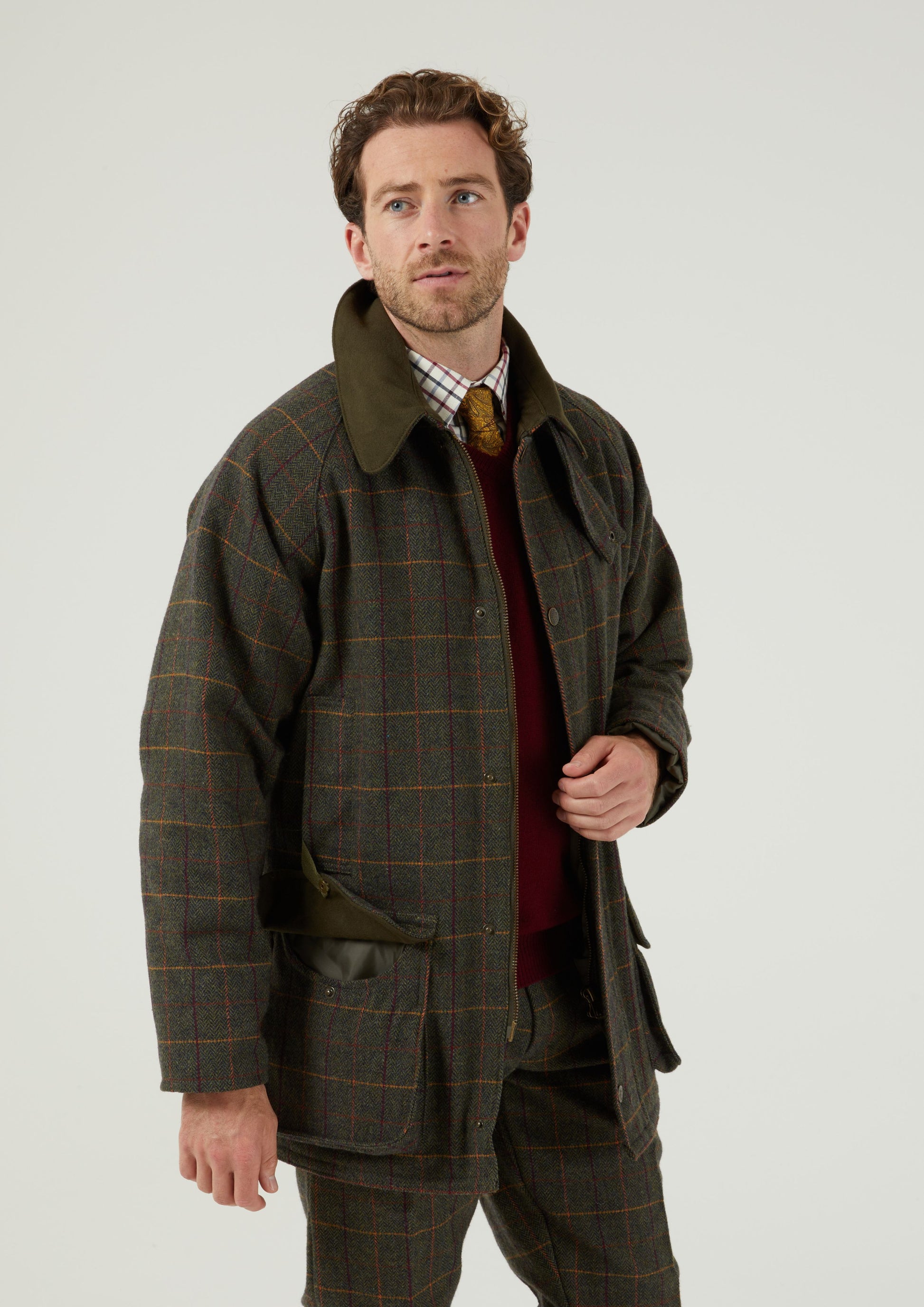 Rutland Men's Tweed Waterproof Shooting Coat In Fern