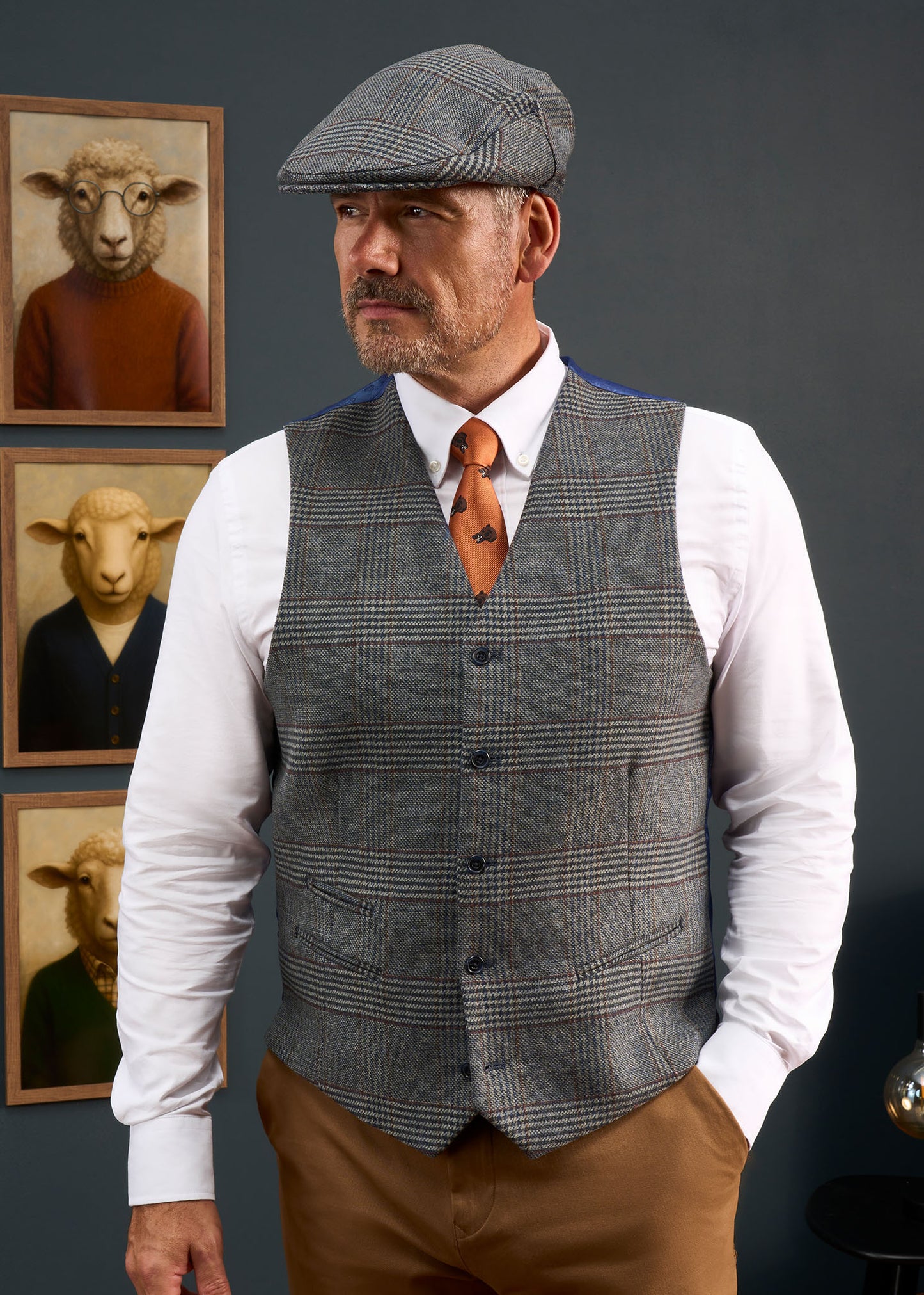Surrey Men's Tweed Lined Country Waistcoat In Blue Check
