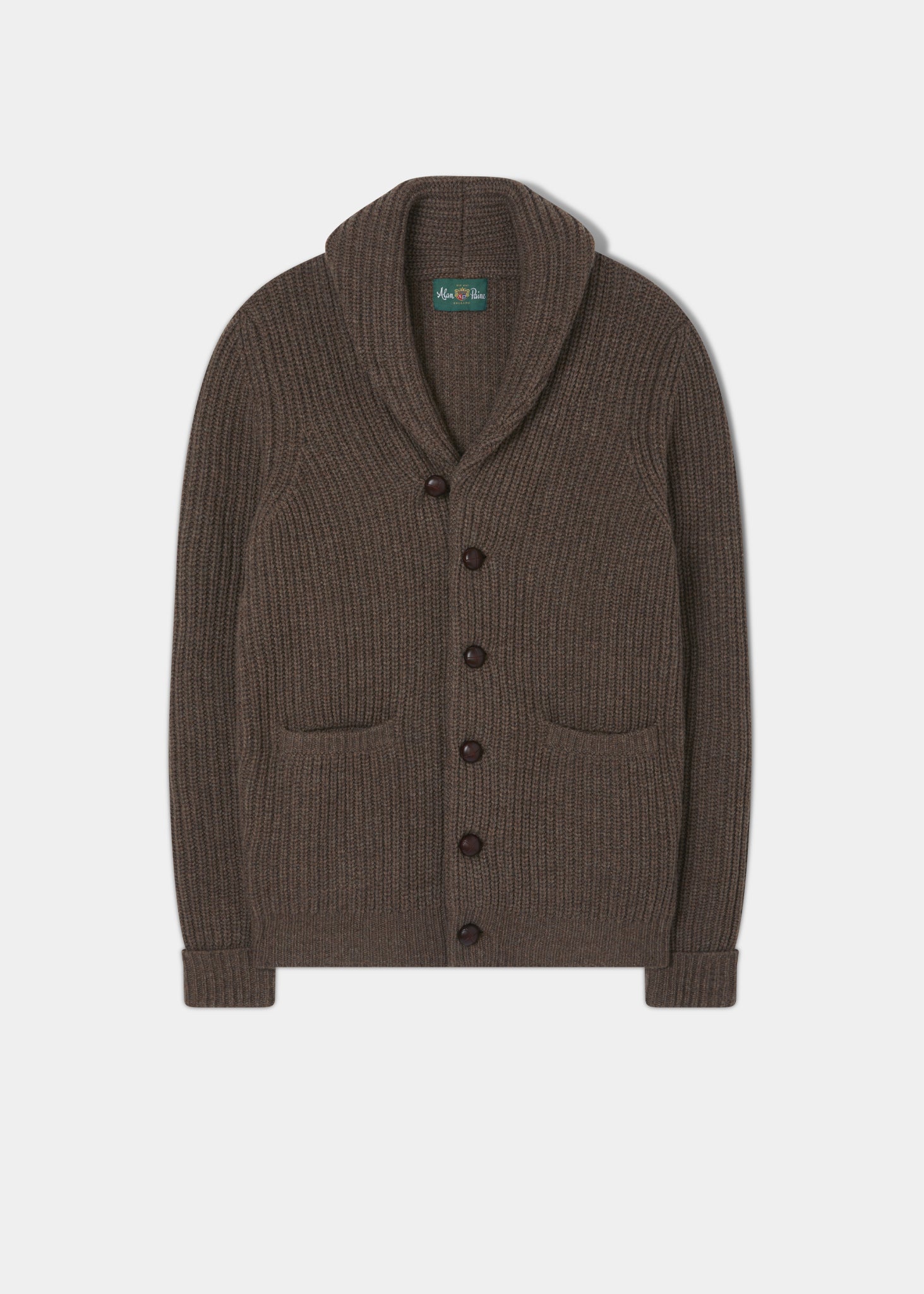 Usworth Men s Shawl Collar Lambswool Jumper In Tobacco Regular Fit