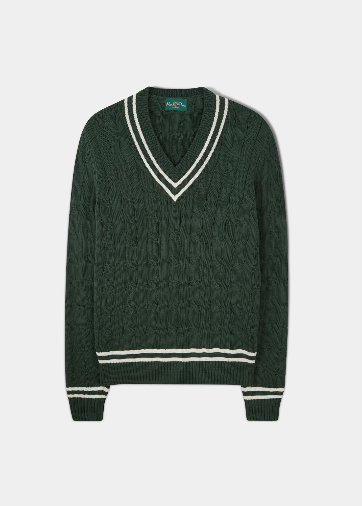 Men's Cable Knit Cricket Jumper In Ecru u0026 Dark Navy | Alan Paine