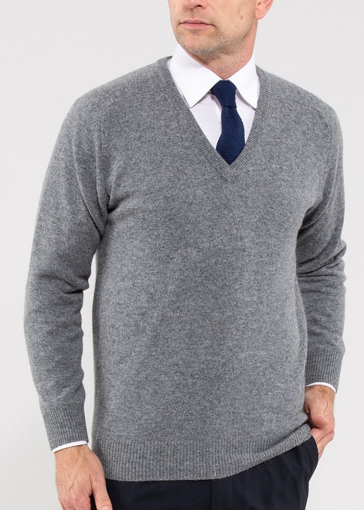 Hampshire Lambswool Saddle Shoulder Grey Mix Jumper