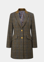 Surrey Ladies Mid-Thigh Tweed Coat In Taupe