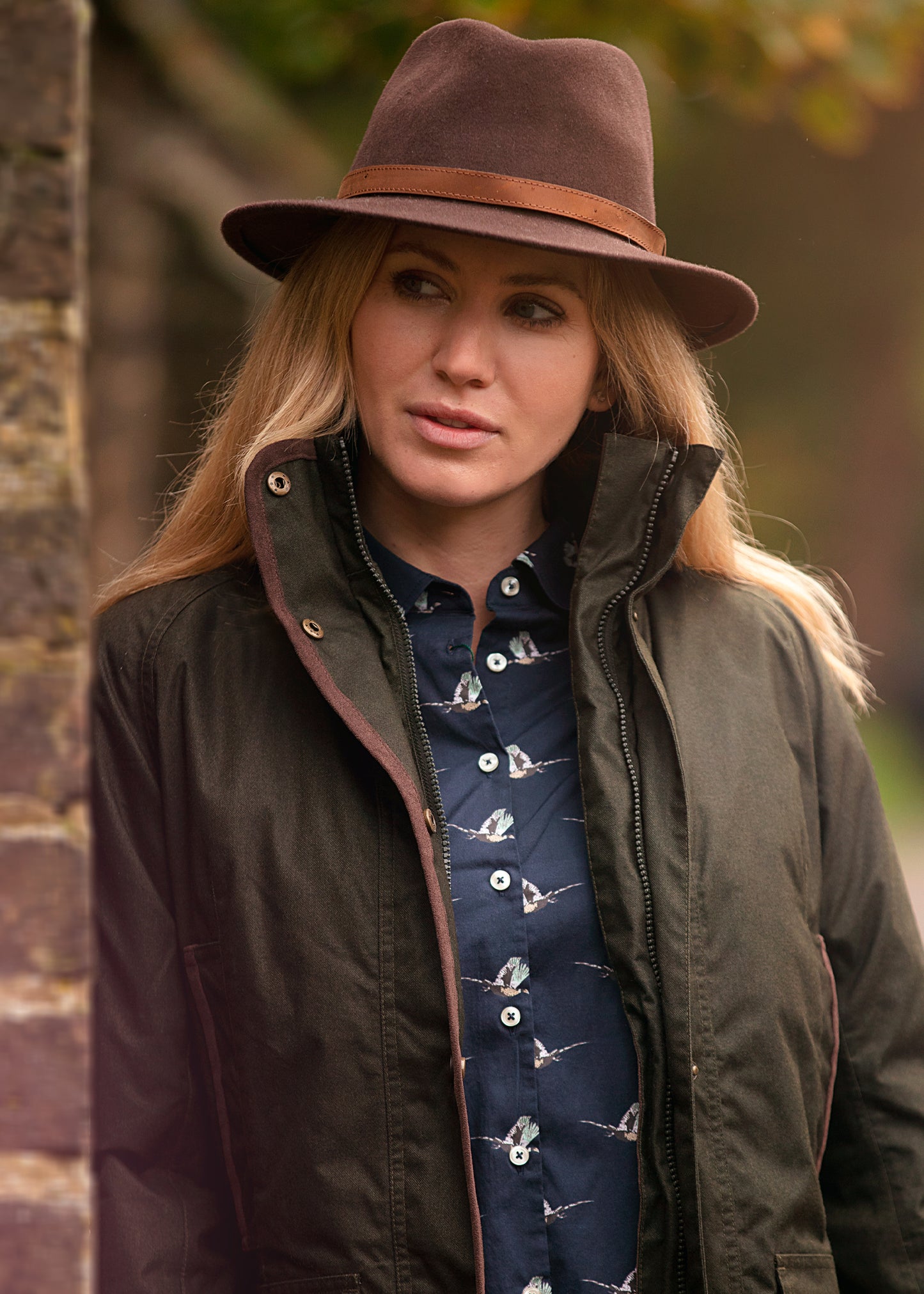 ladies-printed-cotton-shirt-navy-pheasant-design