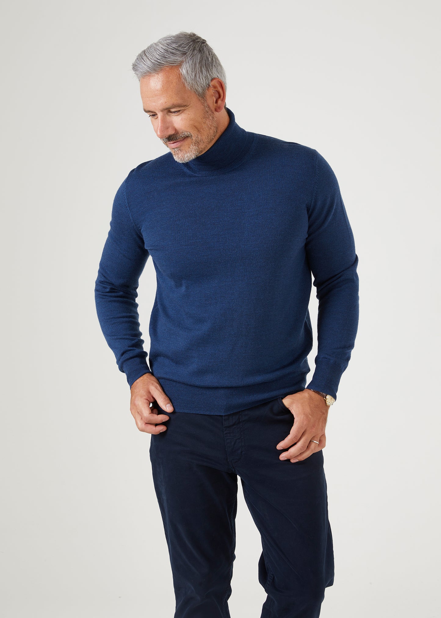 Linton Merino Wool Roll Neck Jumper in Indigo - Regular Fit