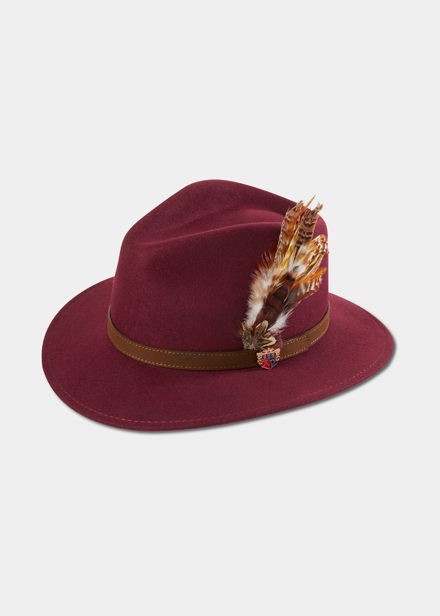 Richmond Ladies Felt Hat With Feather In Wine – Alan Paine