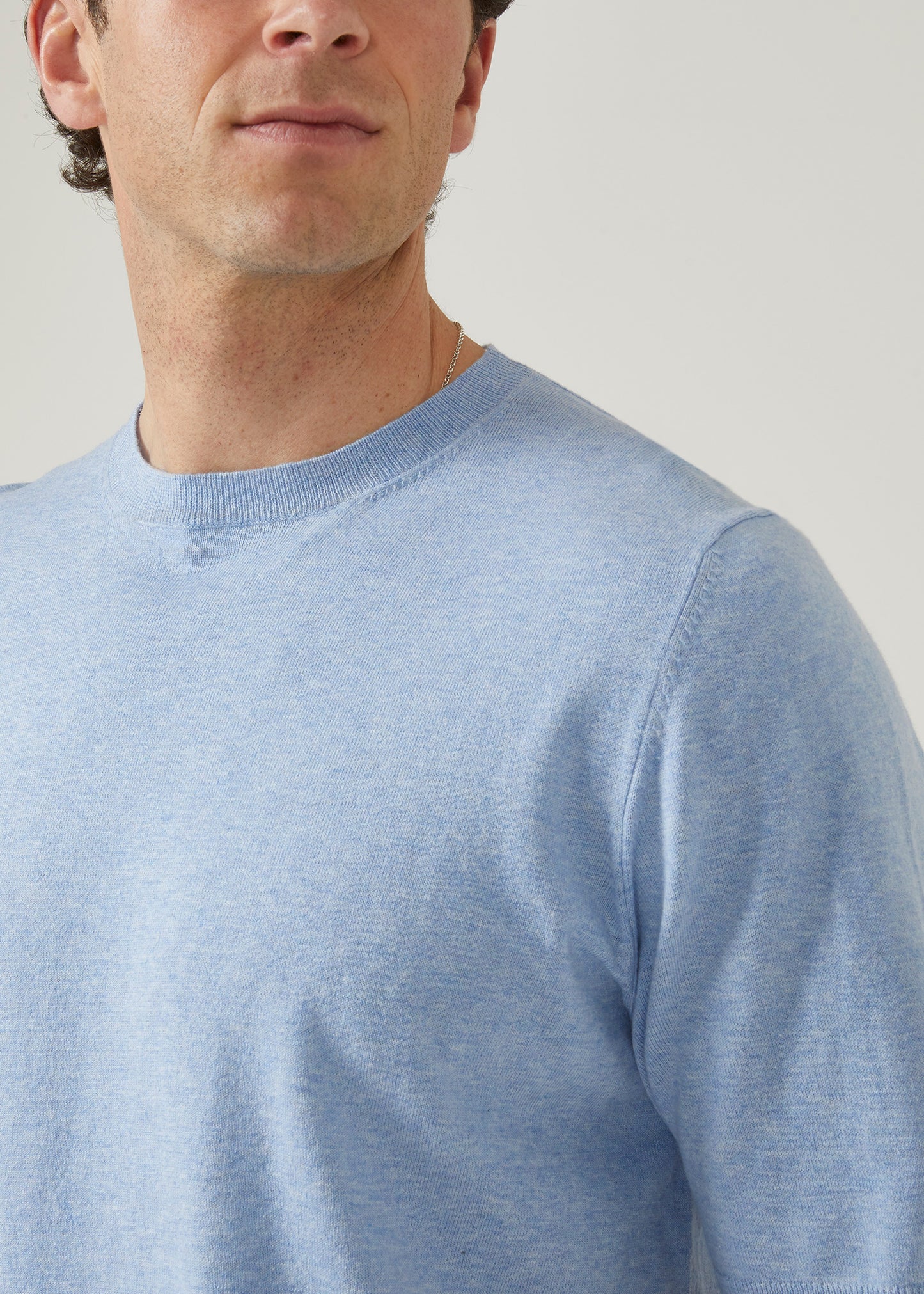 luxury cotton t-shirt with short sleeves in light blue.