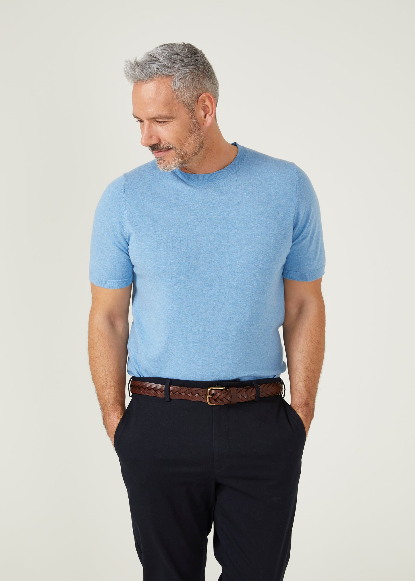 luxury cotton t-shirt with short sleeves in light blue.