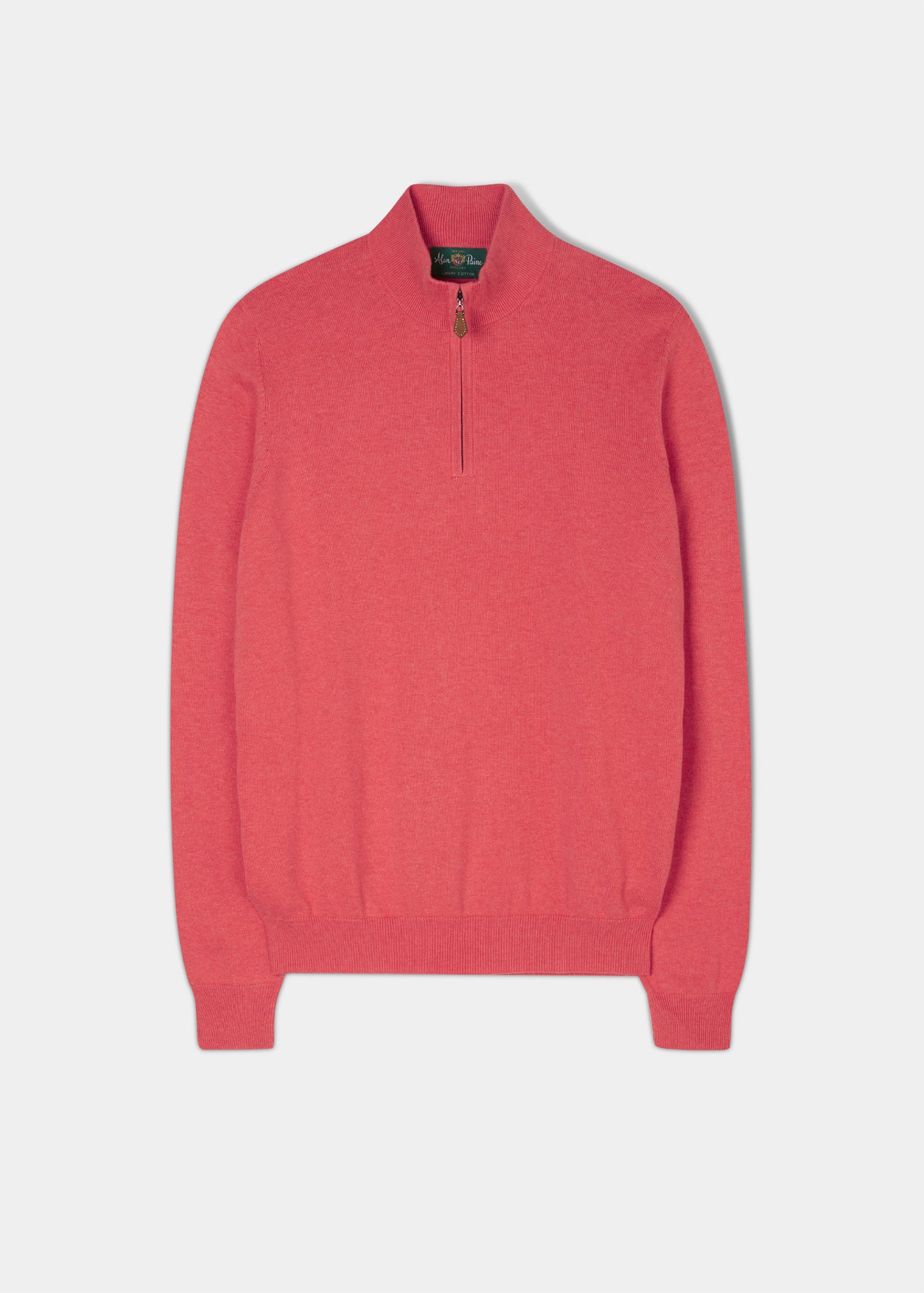 Mens cotton cashmere quarter zip jumper in flamingo