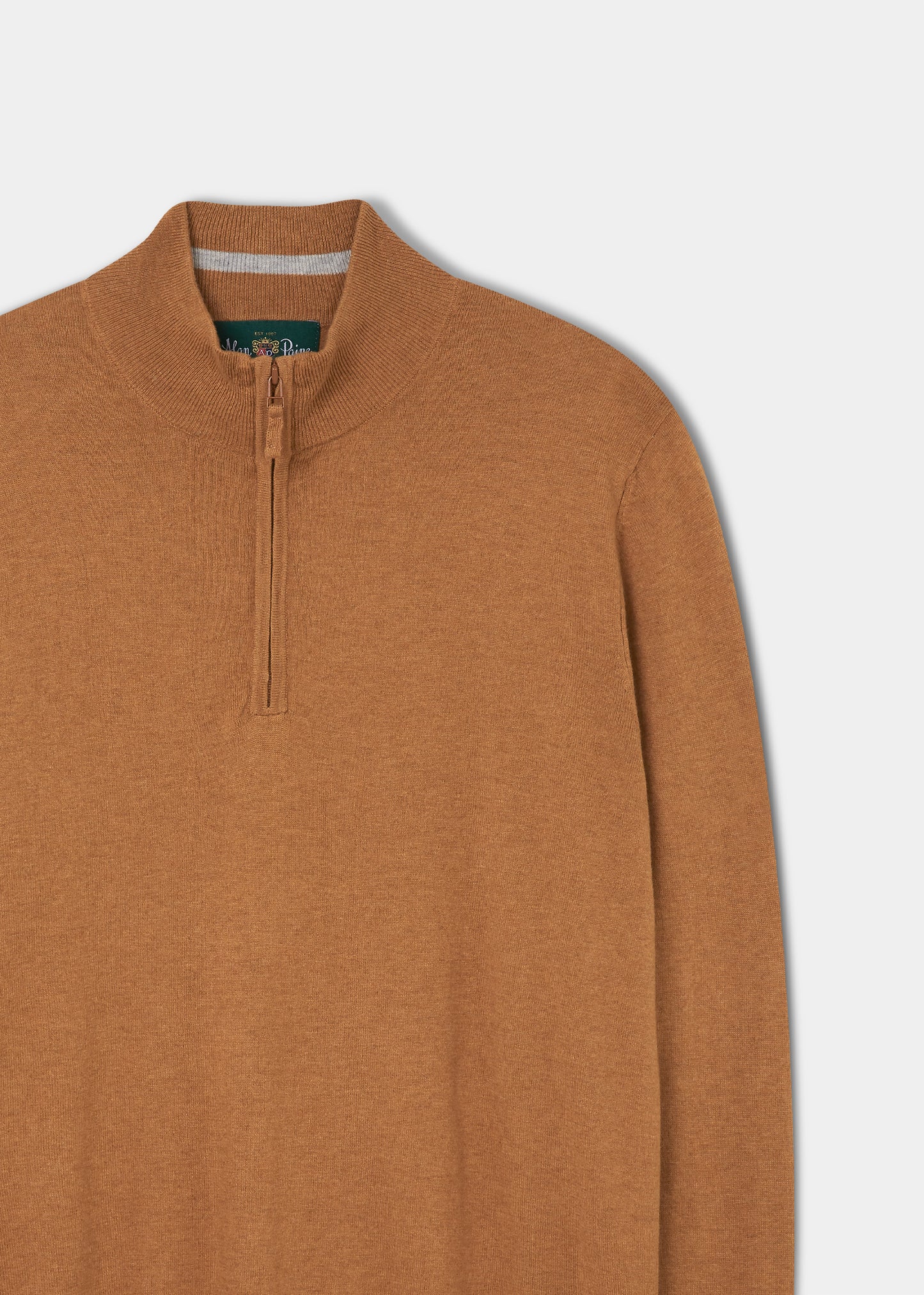 Stowbridge Luxury Cotton 1/4 Zip Jumper In Caramel
