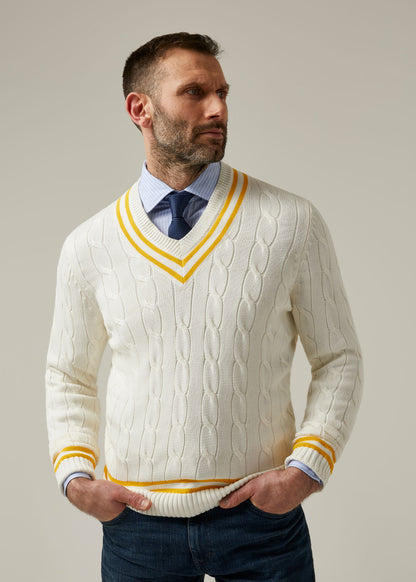 Cotton Cricket Jumper In Ecru and Gold