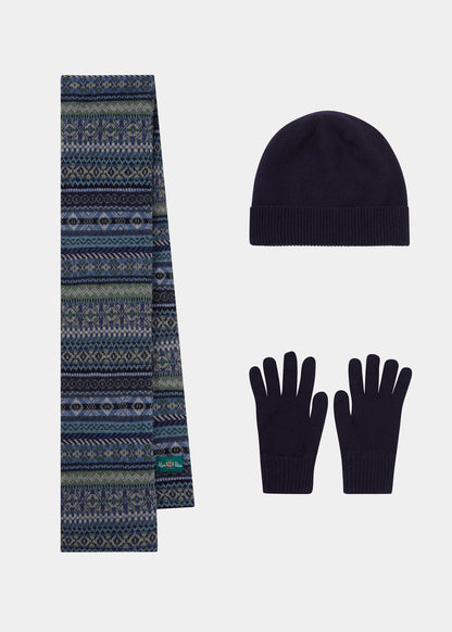 Tideswell Men's Knitted Wool Hat, Scarf and Glove Set In Navy
