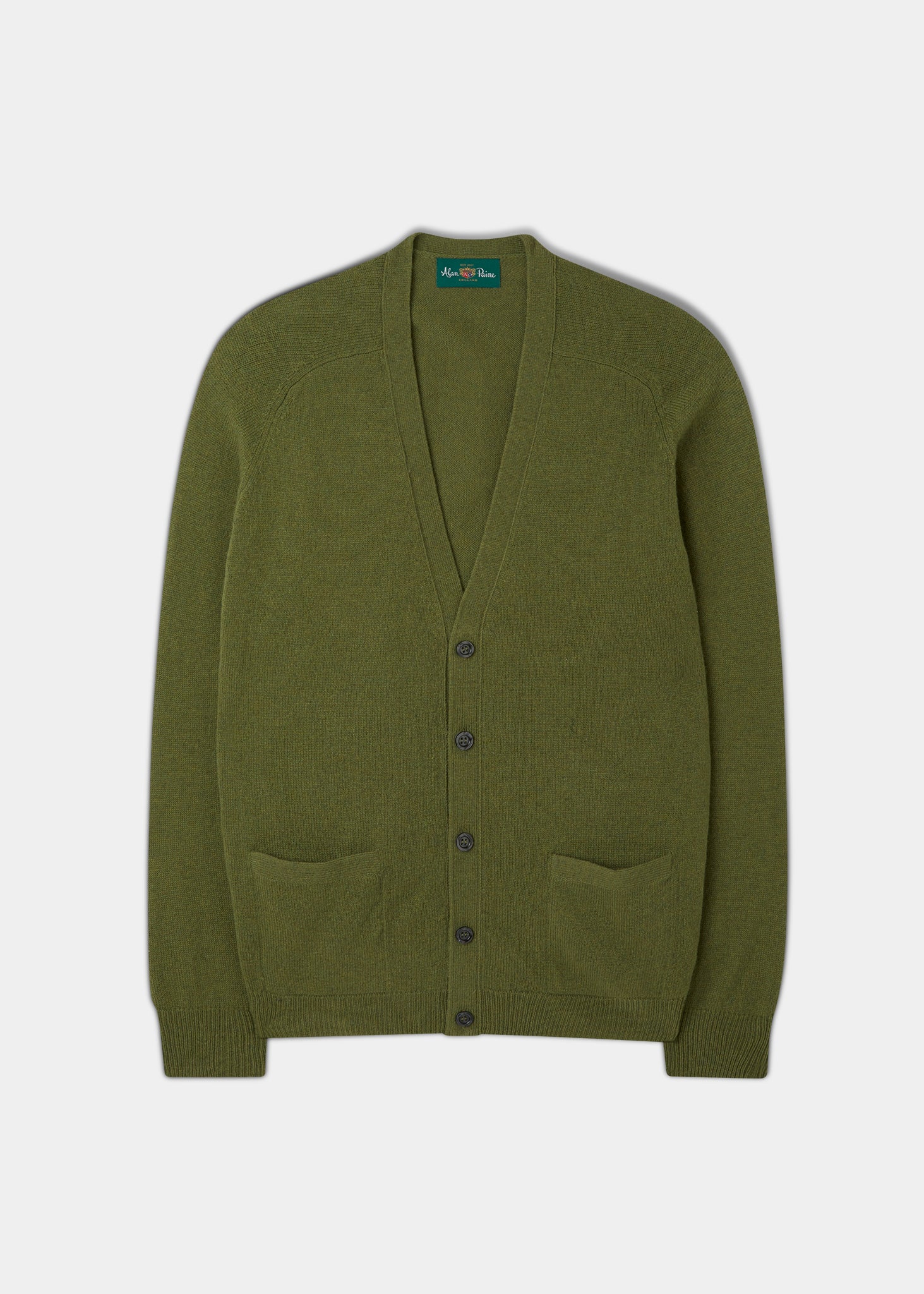 Cornwall Lambswool Cardigan in Green Bean