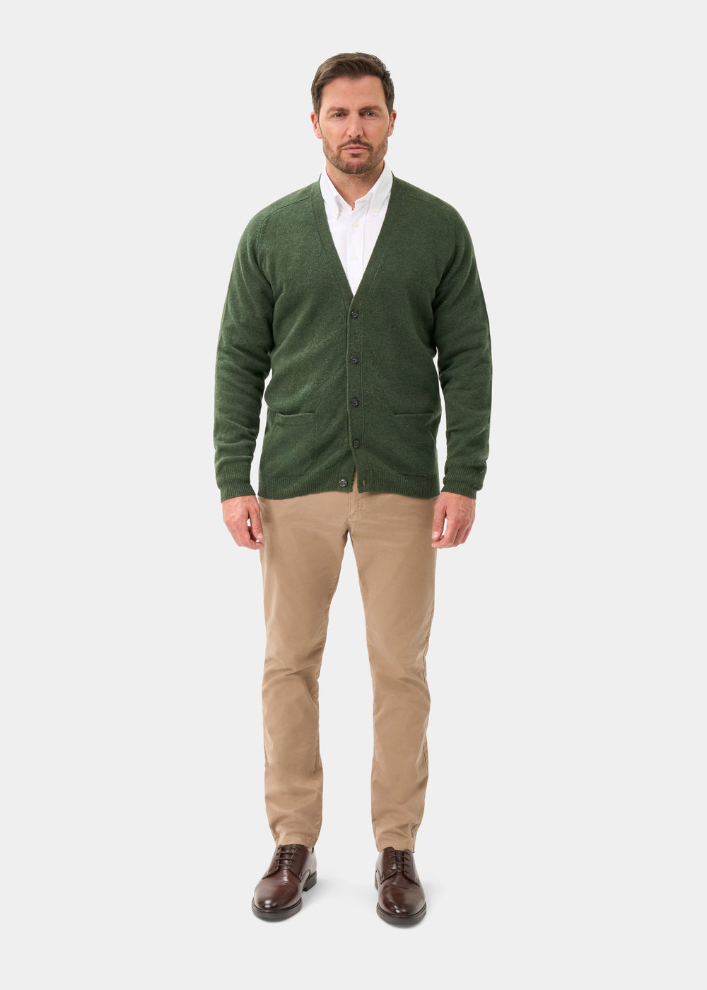 Men's Lambswool Vee Neck Cardigan Jumper in Landscape