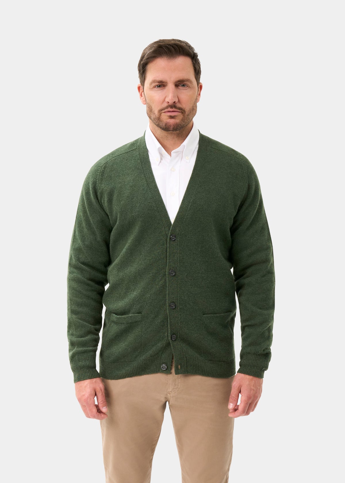 Men's Lambswool Vee Neck Cardigan Jumper in Landscape