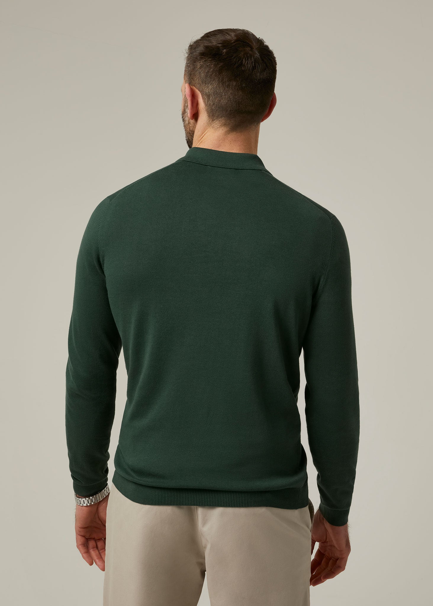Emsworth Cotton Long Sleeve Polo Shirt in Racing Green