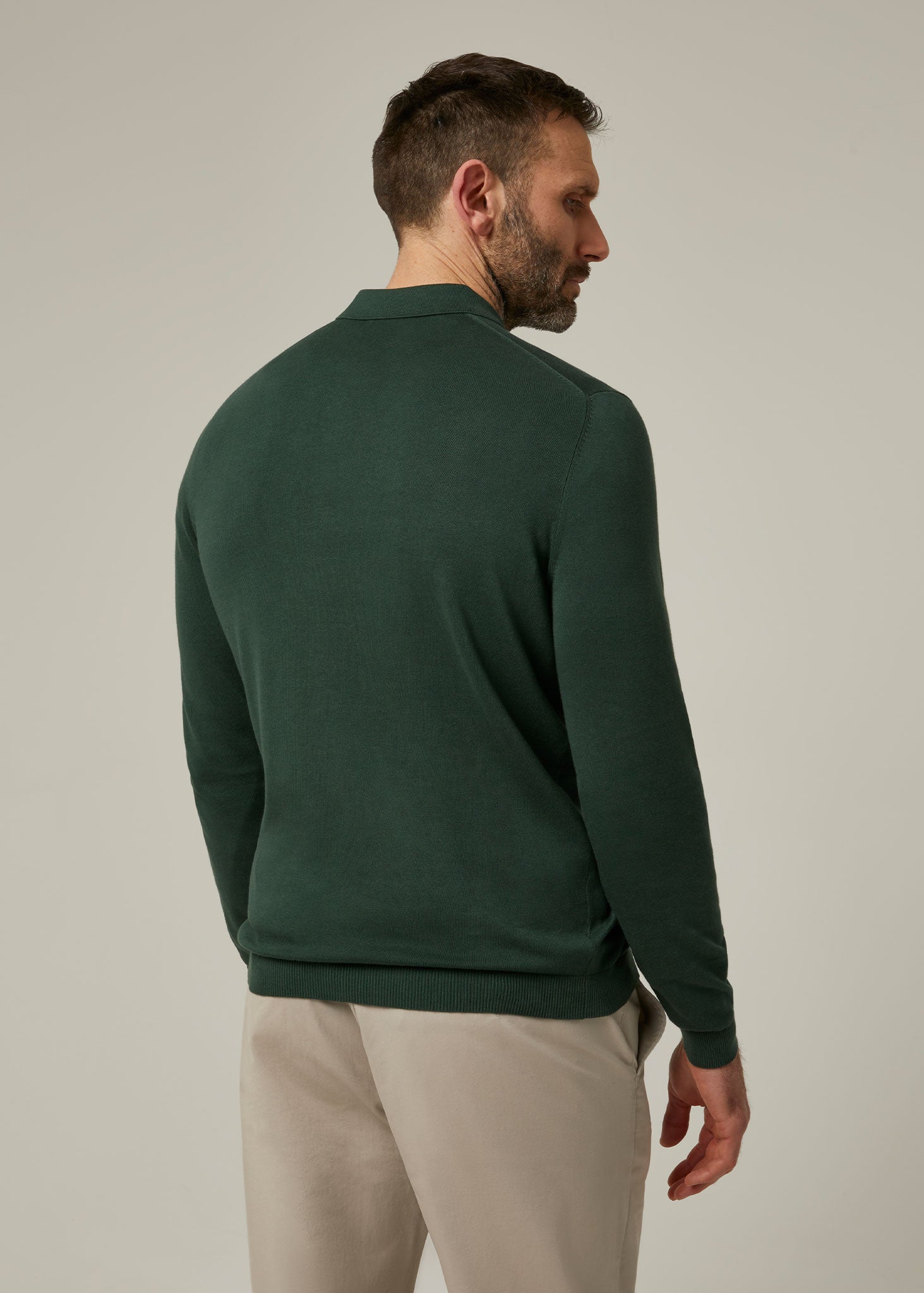 Emsworth Cotton Long Sleeve Polo Shirt in Racing Green