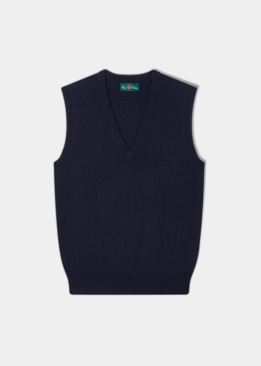 Erin Luxury Vee Neck Fair Isle Tank Top in Dark Navy