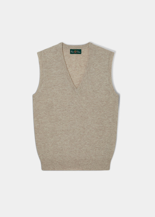 Erin Luxury Vee Neck Fair Isle Tank Top in Porridge