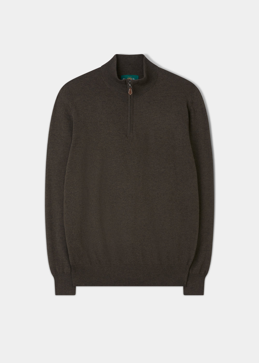 Ashfield Cotton Merino Quarter Zip Jumper In Seaweed - Regular Fit
