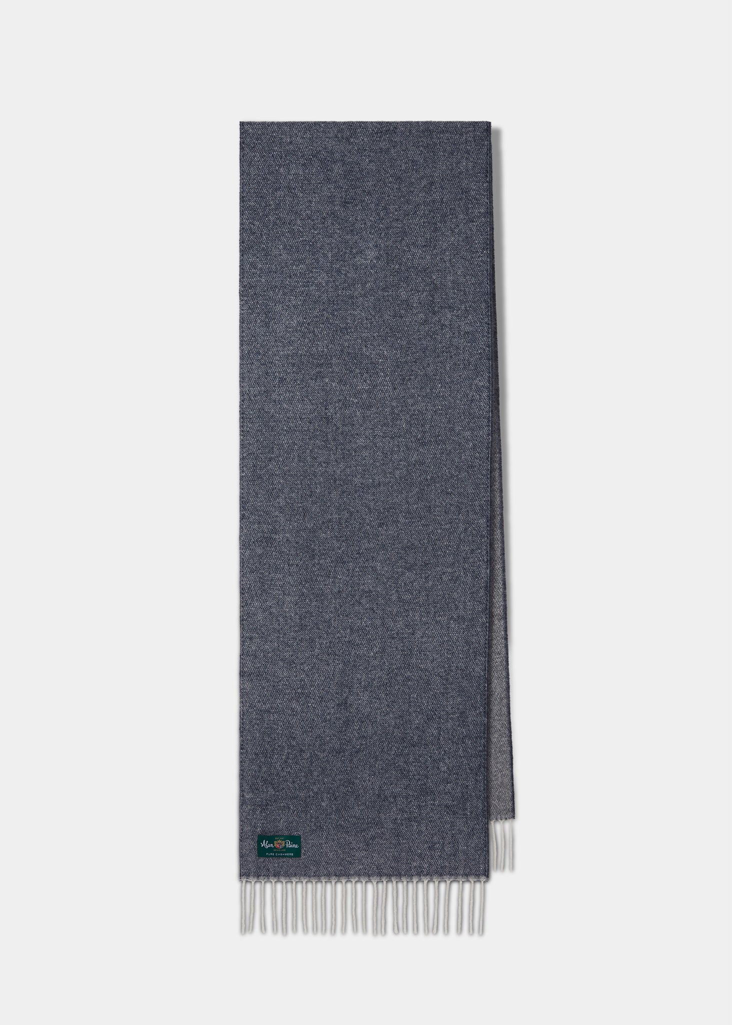 Tackley Two Colour Reversible Cashmere Scarf in Indigo and Grey Mix