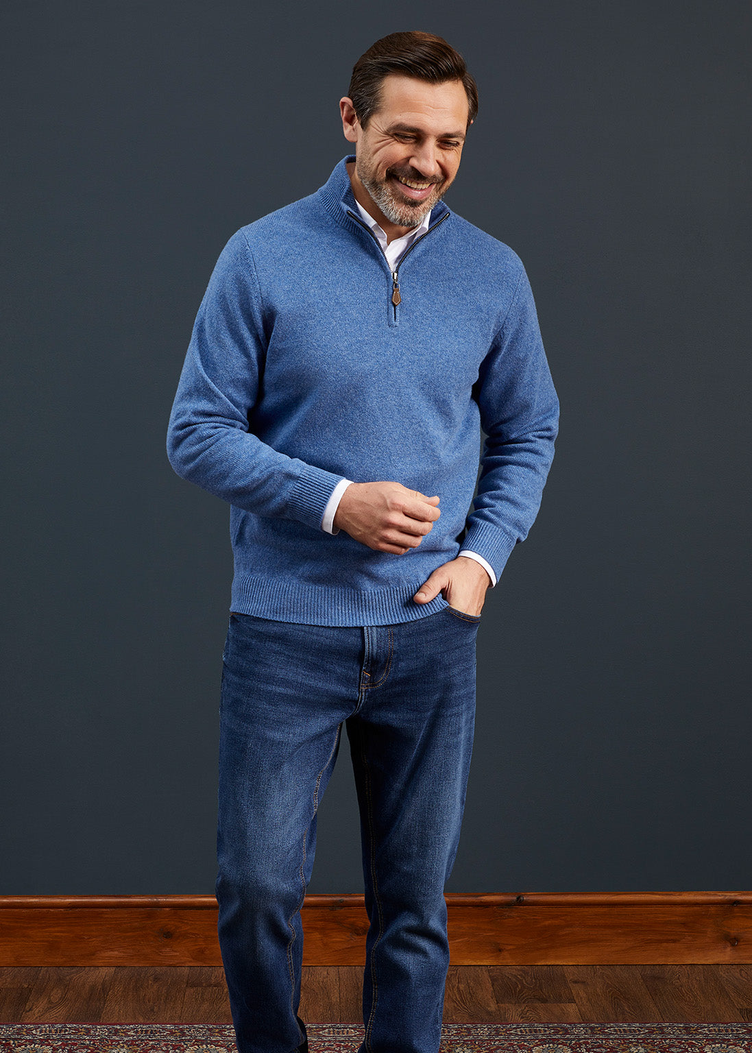 Men's Lambswool 1/4 Zip Jumper in Jeans
