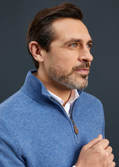 Men's Lambswool 1/4 Zip Jumper in Jeans