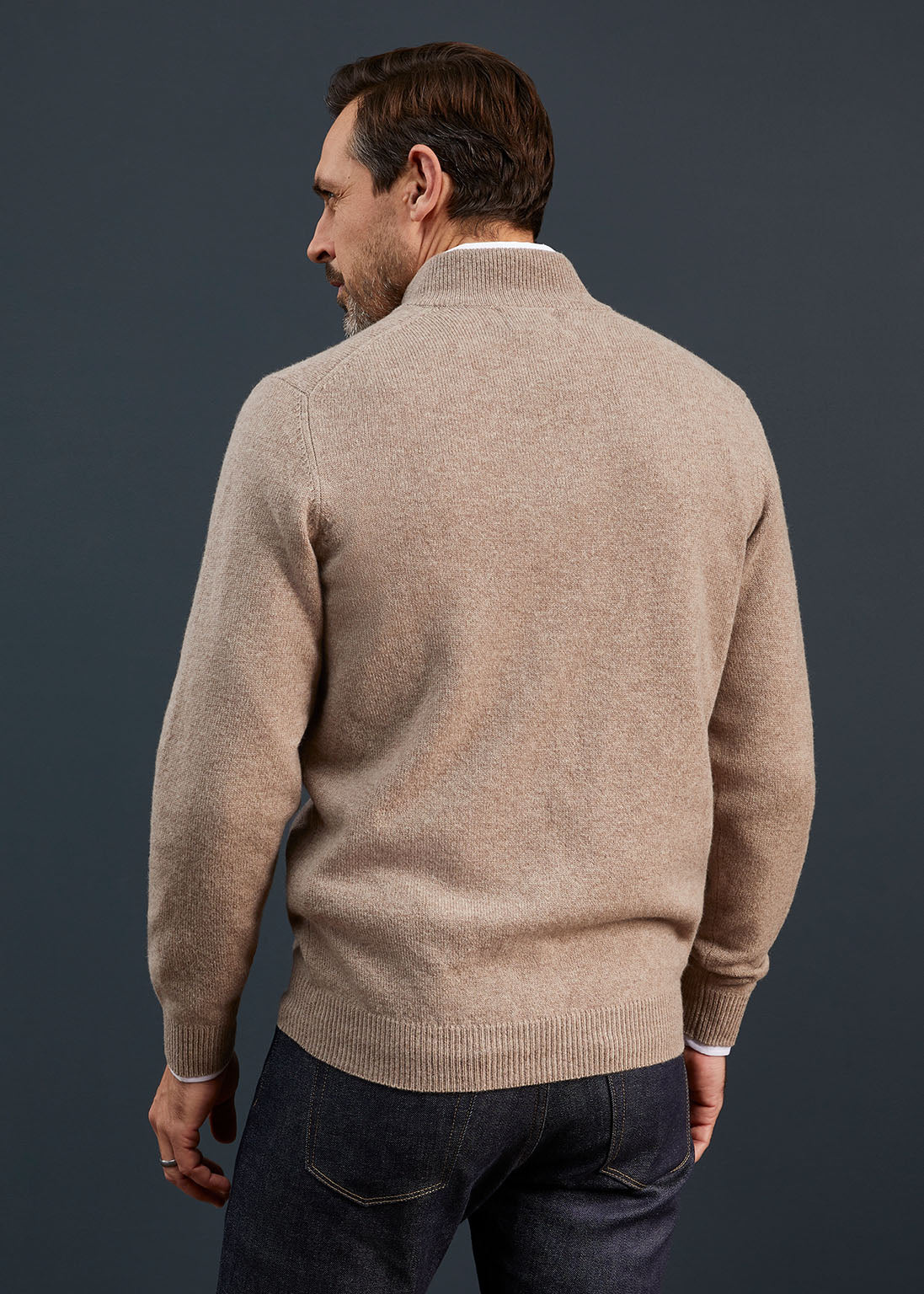 Men's Lambswool 1/4 Zip Jumper in Mushroom 