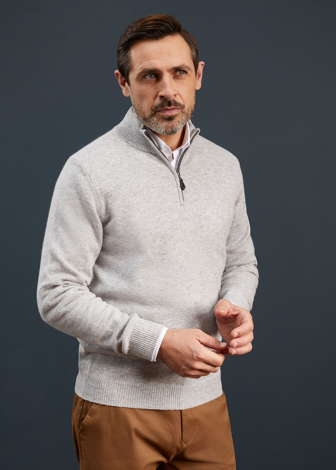Men's Lambswool 1/4 Zip Jumper in Pearl Grey