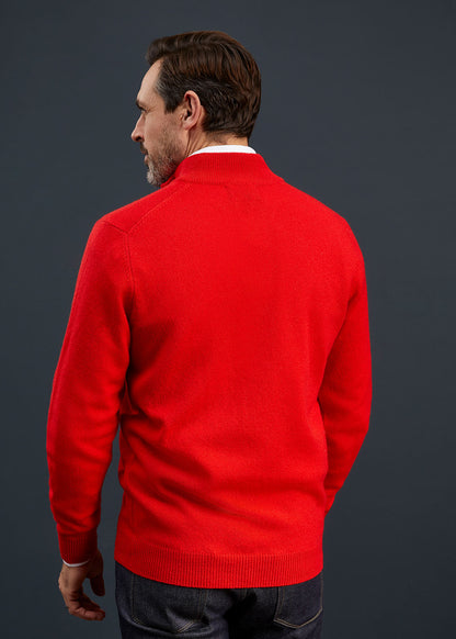Men's Lambswool 1/4 Zip Jumper in Tartan Scarlet
