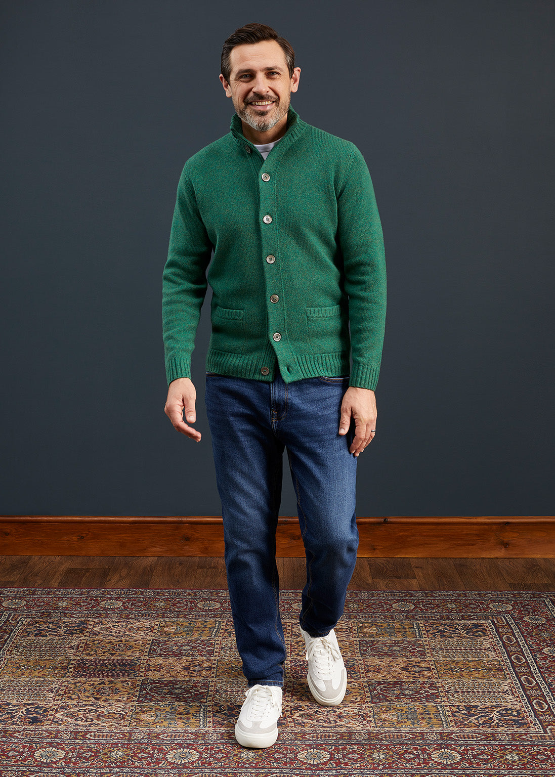 Men's Lambswool Buttoned Jumper In Forest